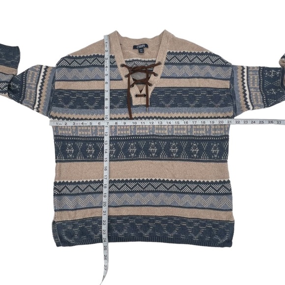 CHAPS Brown Blue Striped Long Sleeve V-Neck Sweater Size Medium Women’s - Picture 4 of 5